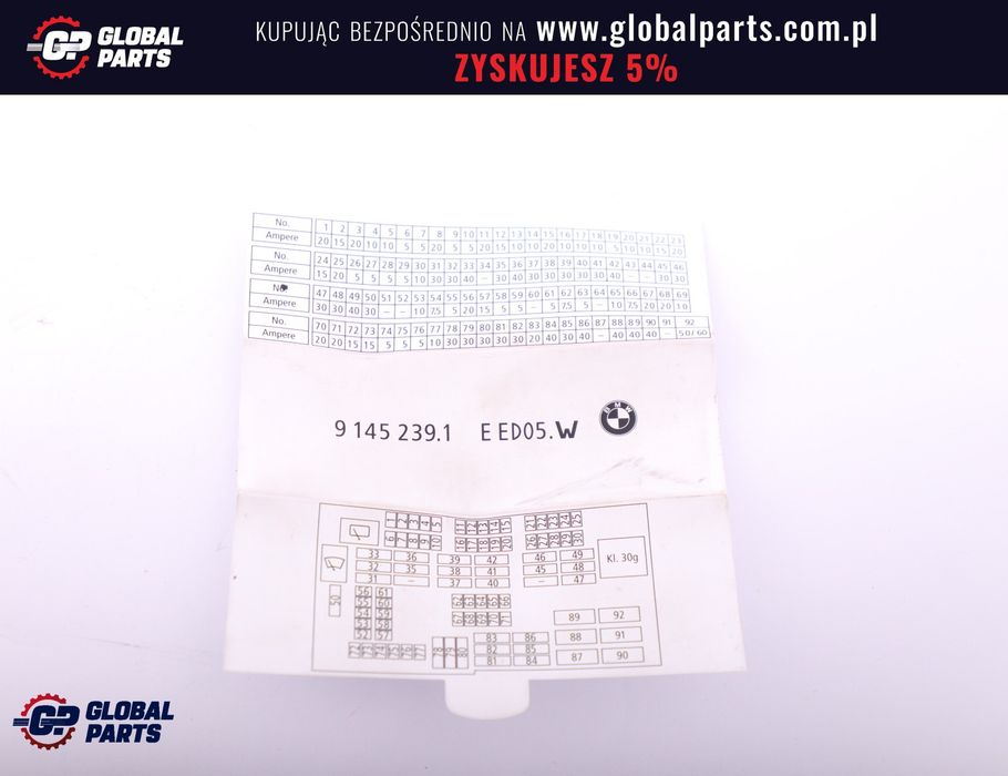 BMW E81 E82 E87 E88 E90 E92 E93 M3 Mapa Karta Bezpieczników