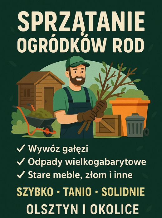 Sprzątanie ogródków ROD , Sprzątanie posesji , utylizacja olsztyn