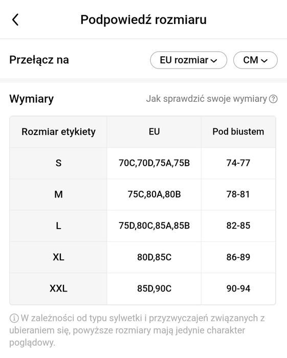 Biustonosz bez ramiączek