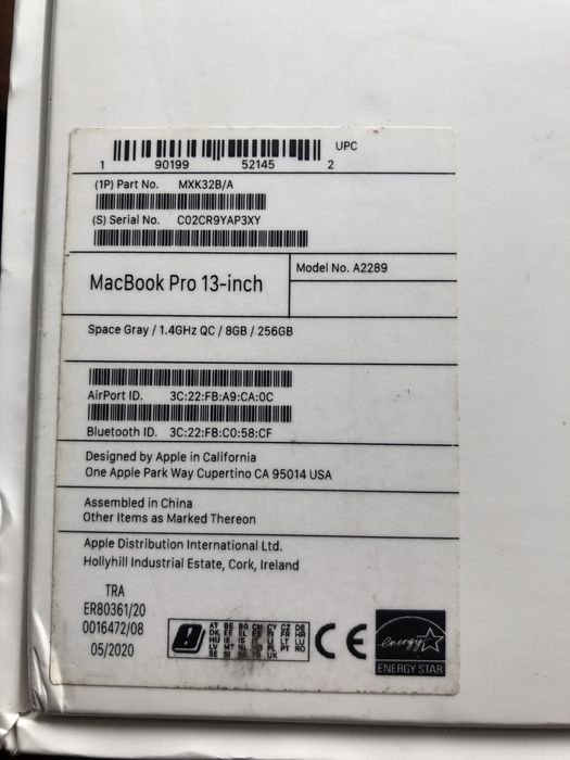 MacBook Pro 13” 2020 (A2289)| Intel i5 | 256GB SSD | Stan Bardzo Dobry