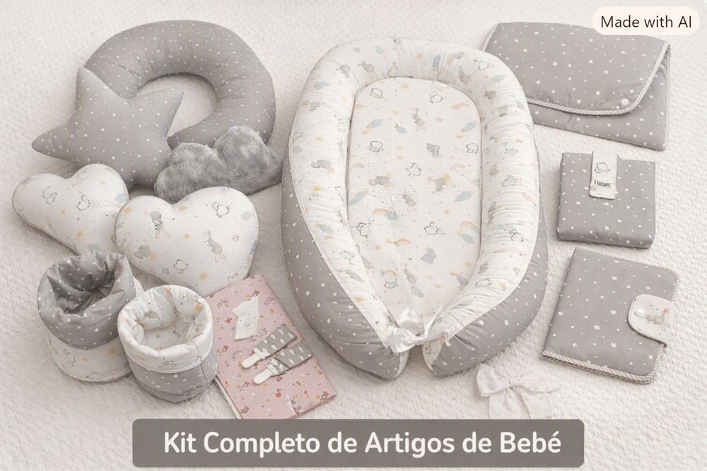 Kit Completo de Artigos de Bebé – Amamentação, Ninho, Muda‑Fraldas e Acessórios