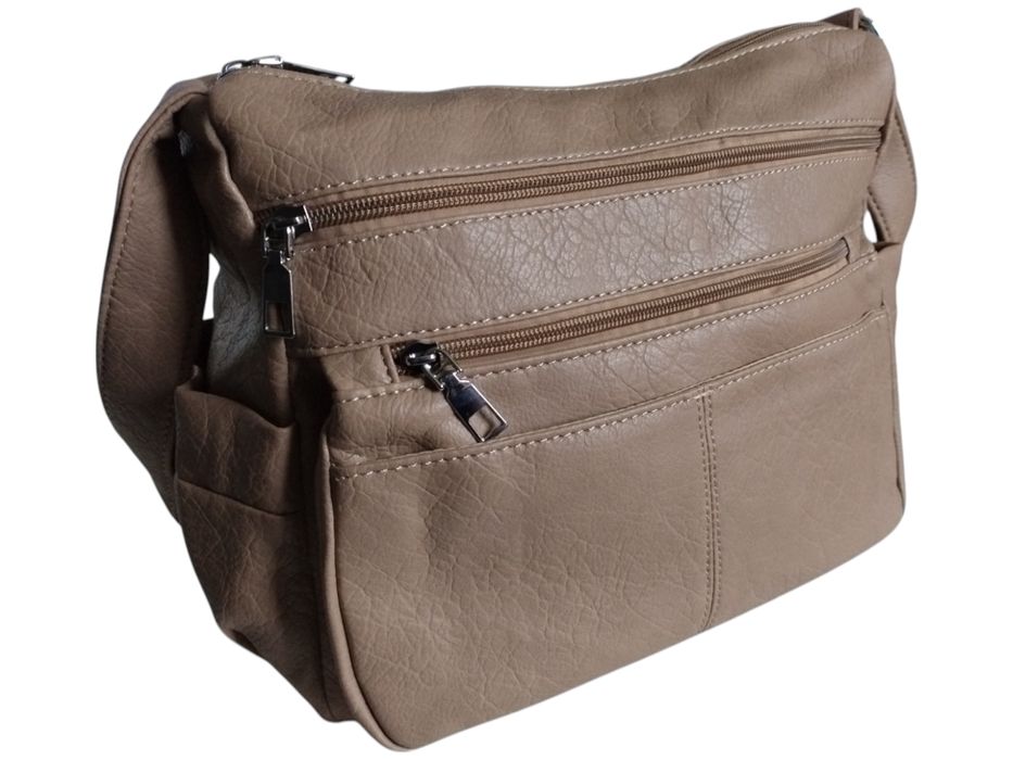 Torebka Damska Listonoszka Na Ramię - Dużo Kieszeni, Brązowa, Miejska