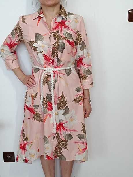 Zara wiosenna przewiewna sukienka z bawełny, kwiaty, szmijzerka, 38 M