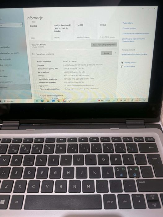 Laptop HP X360 310 G2/Intel N3700/128 gb SSD/8 gb/dotykowy ekran/W10