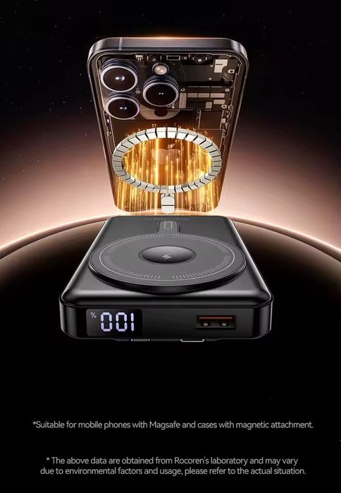 Power Bank ROCOREN 10000 mAh з MagSafe + Вбудовані кабелі + Підставка