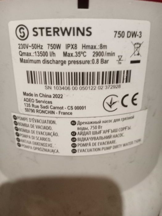 Bomba de água Sterwins 750 DW-3