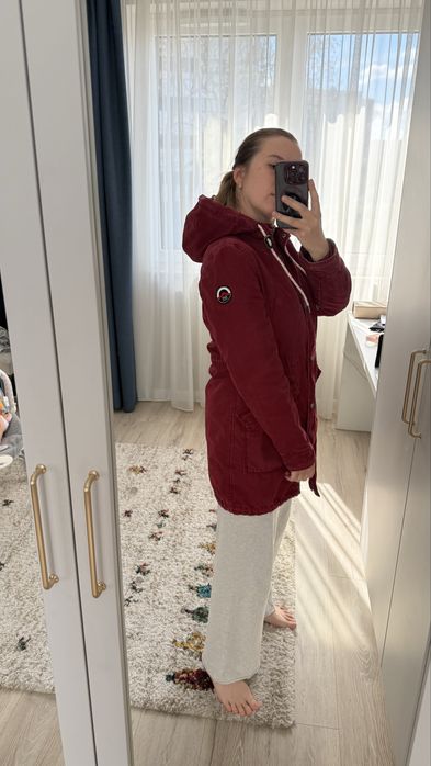 Bordowa kurtka parka z odpinanej podkładką , r. S / 36