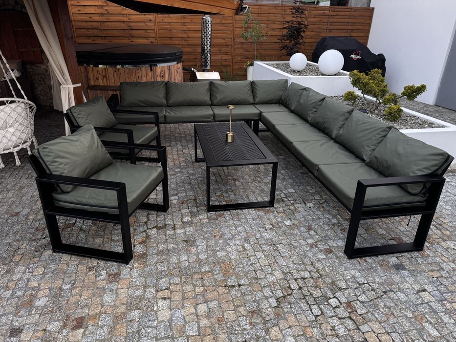 Nowoczesny komplet wypoczynkowy mebli ogrodowych, naroznik+fotele+stoł