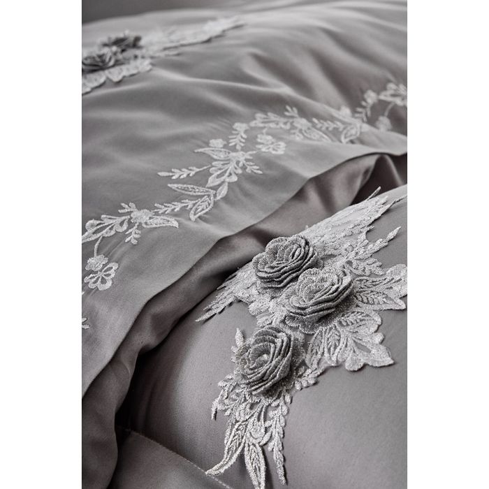 Постельное белье Dantela Vita Safir antracit премиум сатин с вышивкой
