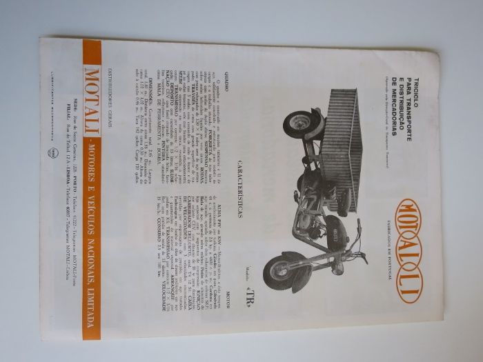 Folhetos Motalli motorizada tricarro antigo 50 cc Braga