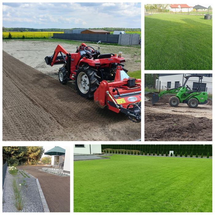 Zakładanie trawnika równanie terenu glebogryzarka nawodnienia kosiarka