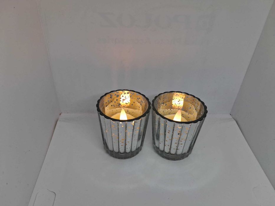 Świeczniki szklane na tealight,  srebrne, szklane