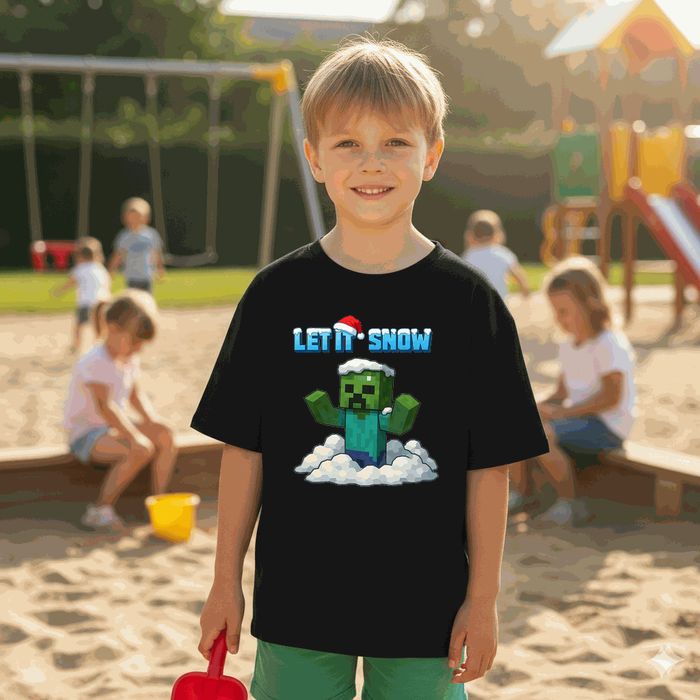 Koszulka dziecięca czarna –  minecraft świąteczna prezent święta 140