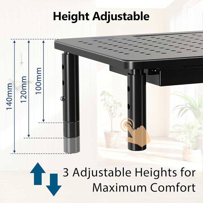 BONTEC Stojak na monitor, laptop z szufladą 3 wysokości do 20 kg