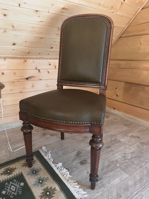 Elegancki komplet kawowy drewniany, retro, skora