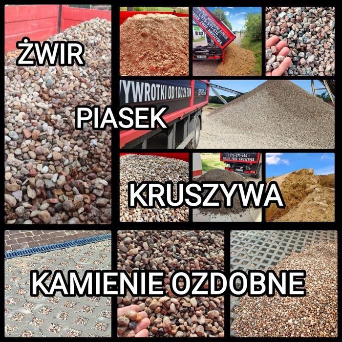 Piasek żwir czarnoziem  otoczaki pospółka płukany małe  wywrotki