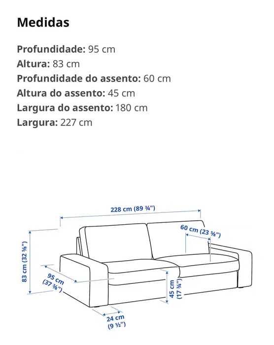 Sofá IKEA Kivik 3 lugares em Pele Castanha