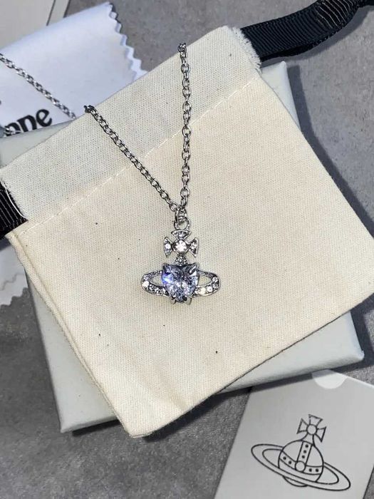 Підвіска Vivienne Westwood Silver Heart | Срібний кулон з прозорим серцем (Преміум)