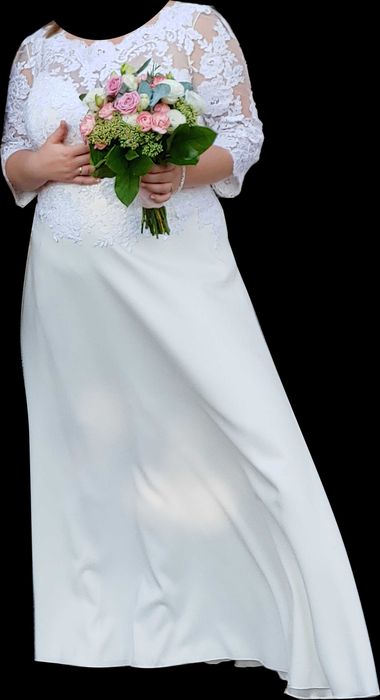 Suknia ślubna firmy MSmoda rozmiar 46/50 écru/biała - prosta, zwiewna