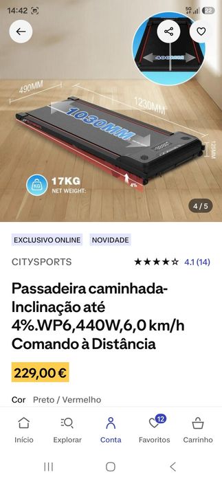 Passadeira de Caminhada Citysports WP6 (Comando + Inclinação 4%) (pouco uso)