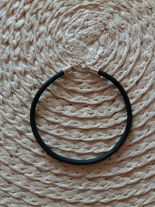 Czarna bransoletka 19.7cm srebro 925 kauczuk