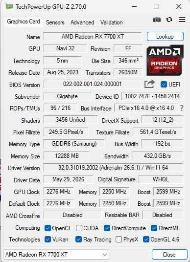 Gigabyte Radeon RX 7700 XT Gaming OC 12GB - GWARANCJA