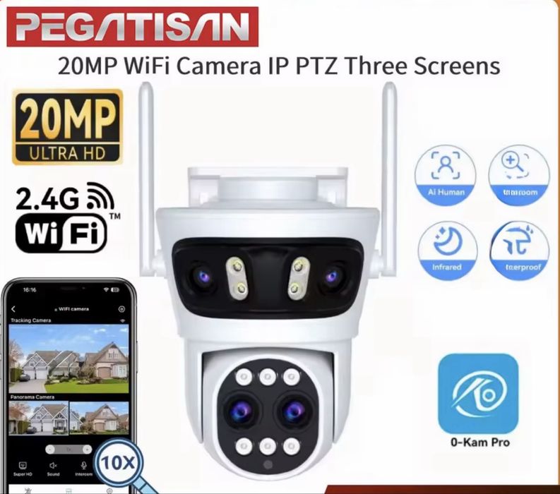 Додаток: O-Kam Pro 20МР PTZ Уличная камера IP Wi-Fi вулична камера вай фай 20мр 10Х ZOOM відеокамера з онлайн переглядом і датчиком руху