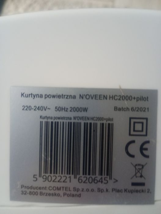 Kurtyna powietrzna ciepło zimno  2000w