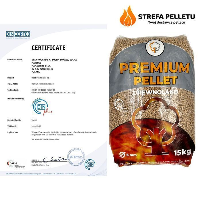 Pellet Premium iglasty 6mm certyfikat DIN Plus A1 Producent Drewnoland