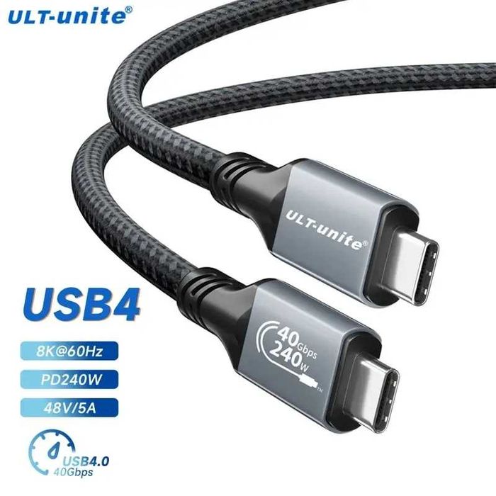 Przewód USB4 / Thunderbolt 4, 40Gbps, PD 240W. USB-C - USB-C. 2 m.