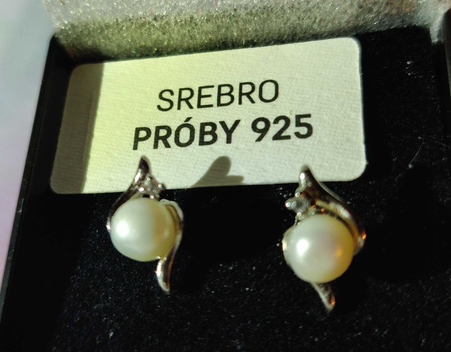 Śliczne kolczyki ze srebra 925, perły i cyrkonie - nowe
