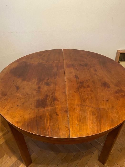 Stół okrągły, rozkładany, drewniany, PRL