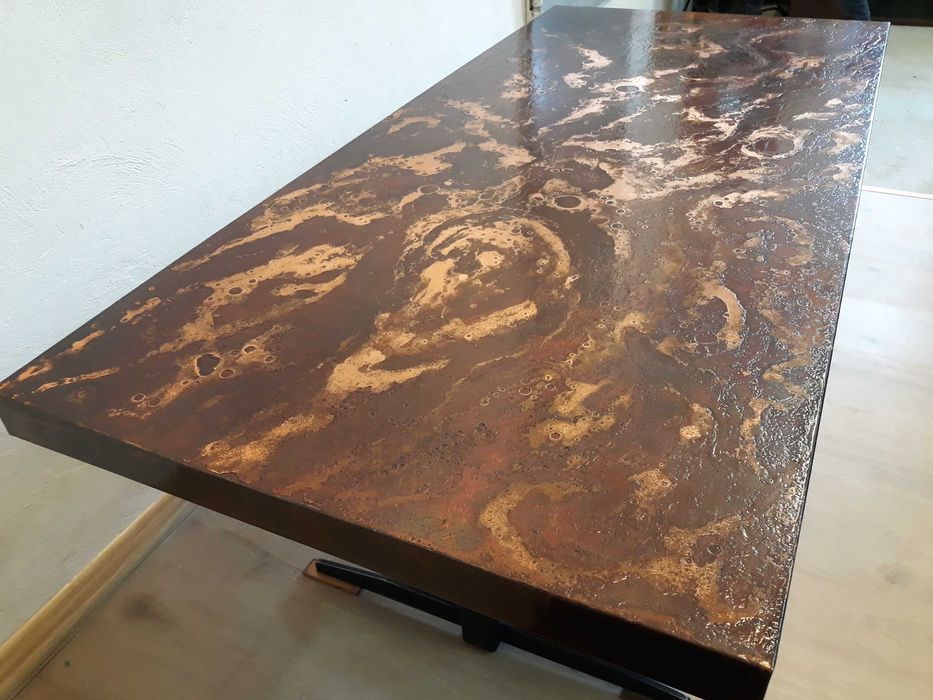 Ława miedziana blat stalowe nogi industrialna PRL