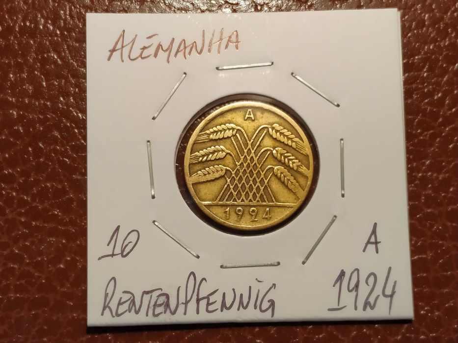 Alemanha - moeda de 10 rentenpfennig de 1924 A (plantas)
