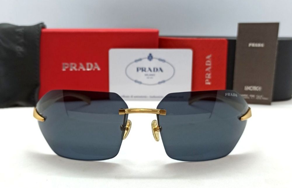 Брендовые очки унисекс солнцезащитные модные черные в золоте безоправн