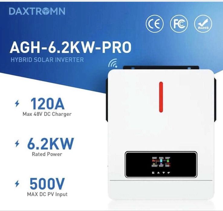 Гібридний інвертор НАЯВНІСТЬ Daxtromn AGH-6.2KW--BMS 48V 6.2кBт 120A
