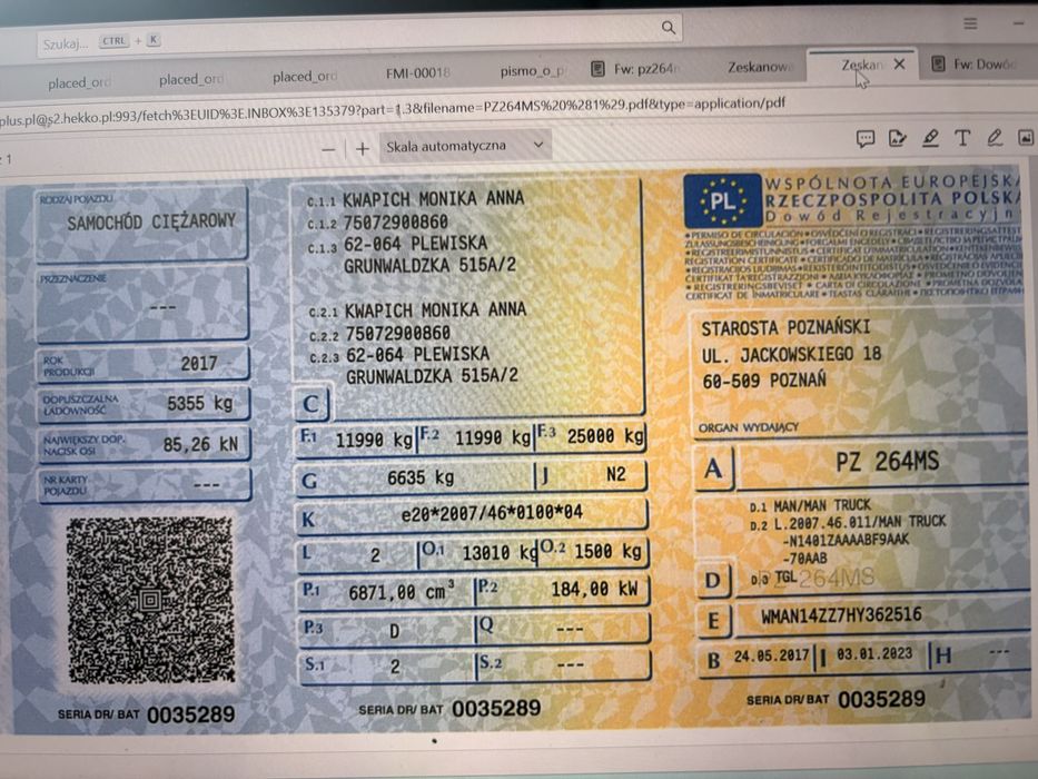 Man TGL  , 2017 rok 7,7 m dl 3 m wys