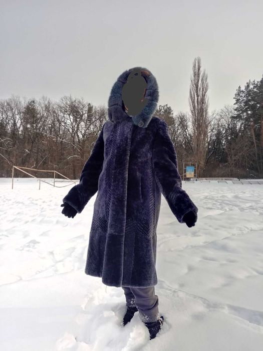 ШУБА ИЗ МУТОНА (обработанной овчины) Антрацитового цвета