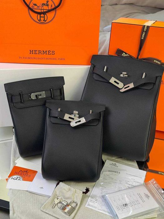 Кожаный слинг Hermers плечевая сумка Эрме черный рюкзак Эрмес c932