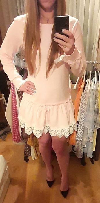 Sukienka made in italy włoska z koronką NOWA 36 38 S M pudrowy róż