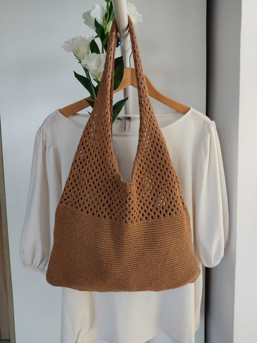 Letnia torba ażurowa brązowa boho szydełkowa