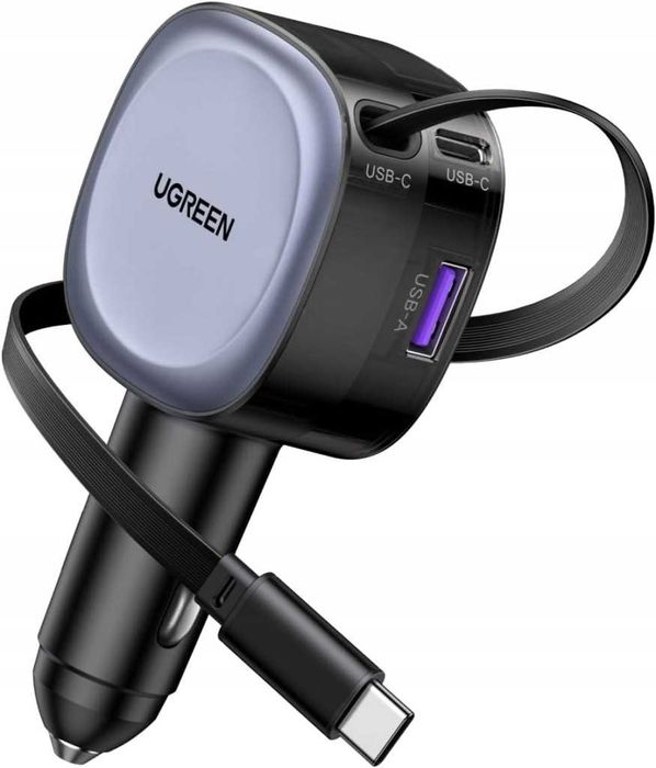 Ładowarka samochodowa ugreen 75w usb-c + usb-a z kablem usb-c pd qc 3.0