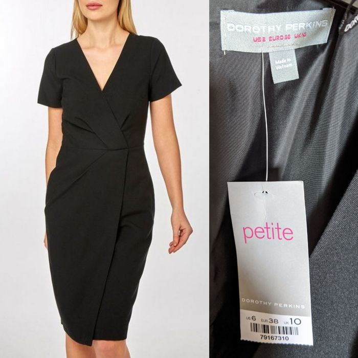 Чёрное платье с запахом V-образным вырезом EUR 38/UK10 Dorothy Perkins