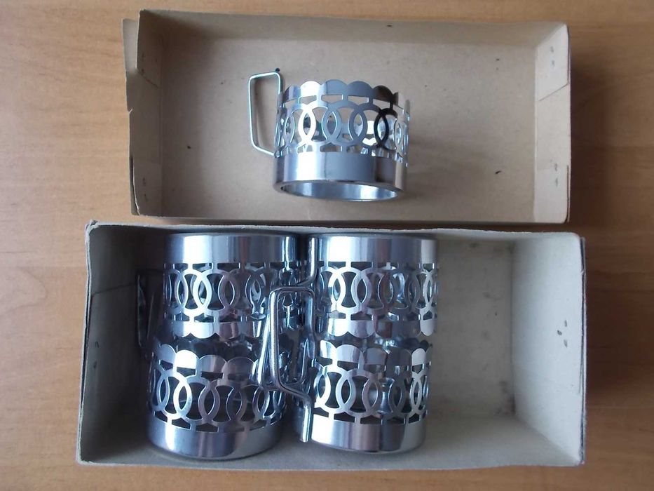Metalowe koszyczki do szklanek z czasów PRL (5 szt.)