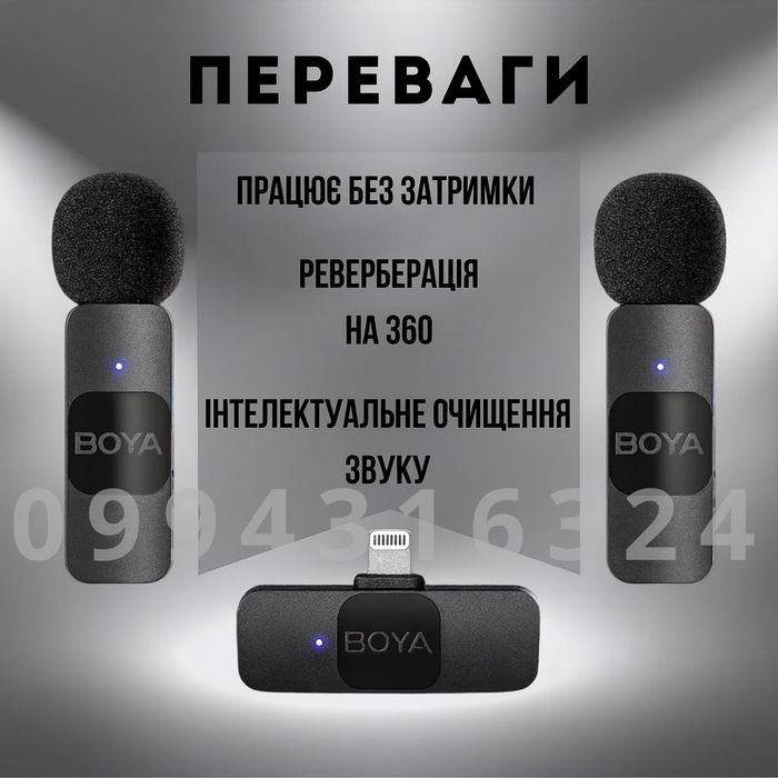 Петличний бездротовий мікрофон для iPhone Lightning Boya BY-V2