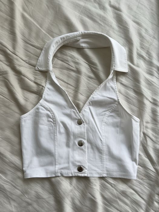 Biały top z dekoltem halter H&M
