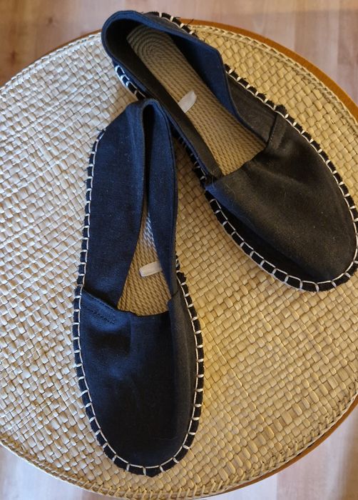 Damskie BUTY typu Espadryle  czarne płótno sznurek wnętrze z tworzywa