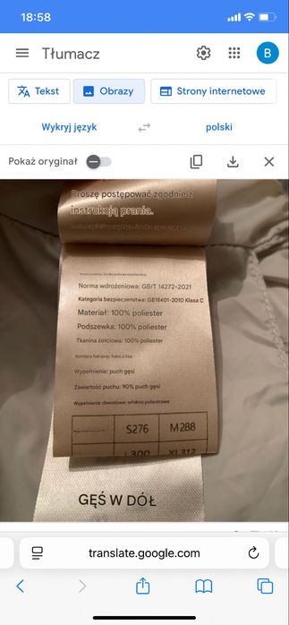 Kurtka puchowa z jenotem naturalnym