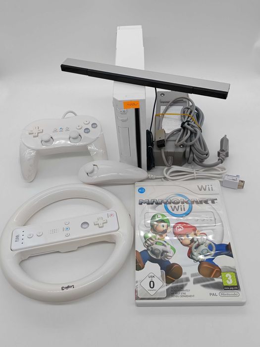 nintendo wii konsola - mega zestaw + kierownica + mario + pad