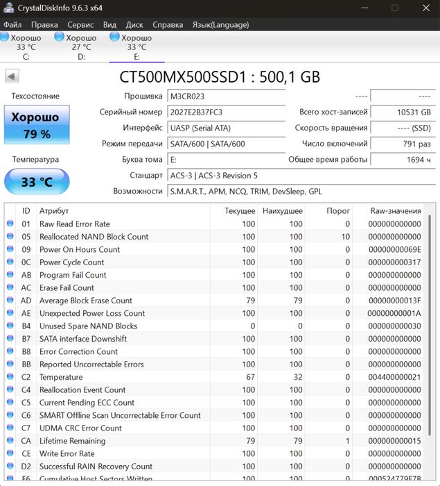 Crucial MX500 2.5″ SATA